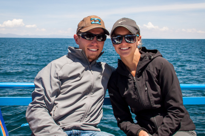 Landon and Alyssa Traveling on Boat on Lake Titicaca